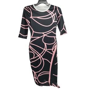 Unbranded Pink Abstract Geometric Print Bodycon Midi Dress Black Small 3143